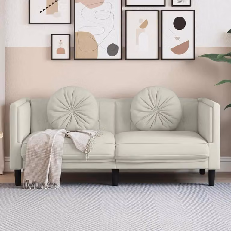 vidaXL Divano a 2 Posti Moderno in Velluto Beige con Cuscini e Struttura in Legno Massello L: 173,5 cm, P: 77,0 cm, H: 70,0 cm