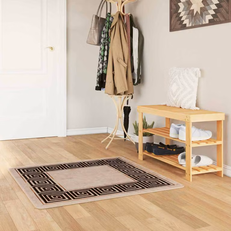 Tappeto Runner MARSA vidaXL Nero e Beige, Quadrato, Lavabile e Antiscivolo, 100 x 100 cm