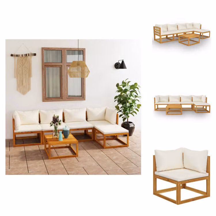 vidaXL Set di 6 pezzi da giardino con cuscini in legno massiccio di acacia crema - Set di mobili da giardino