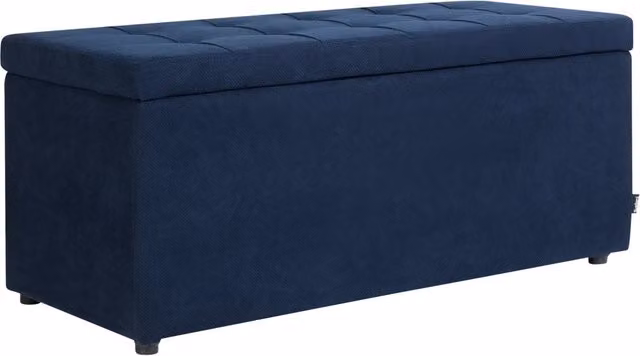 Ottomana Blu Marino 100 x 42 x 40 cm in tessuto poliestere Poggiapiedi imbottito Soggiorno Stile Moderno
