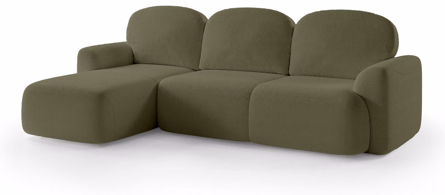 Divano a tre posti con funzione letto, modello Bulu, rivestito in tessuto dorato "Moos"