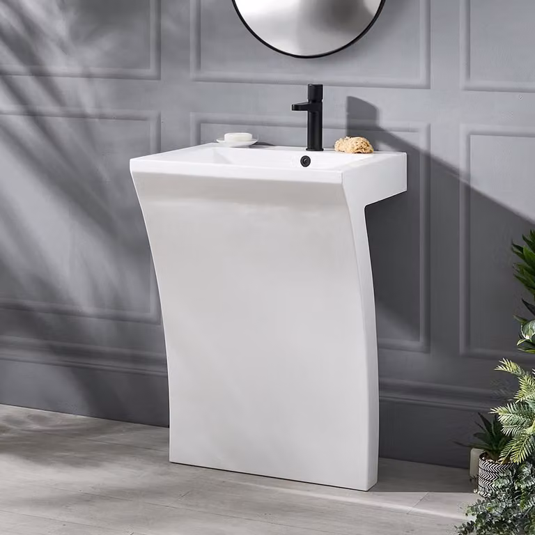 Lavabo Bagno con Colonna Design a 7 Bianco 835x580mm - Stile Moderno - Seven