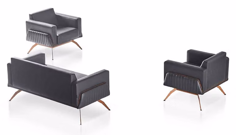 Sofa-Set 3tlg 2-Sitzer mit 2x Sessel Grau Einfarbig Arbeitszimmer Modern