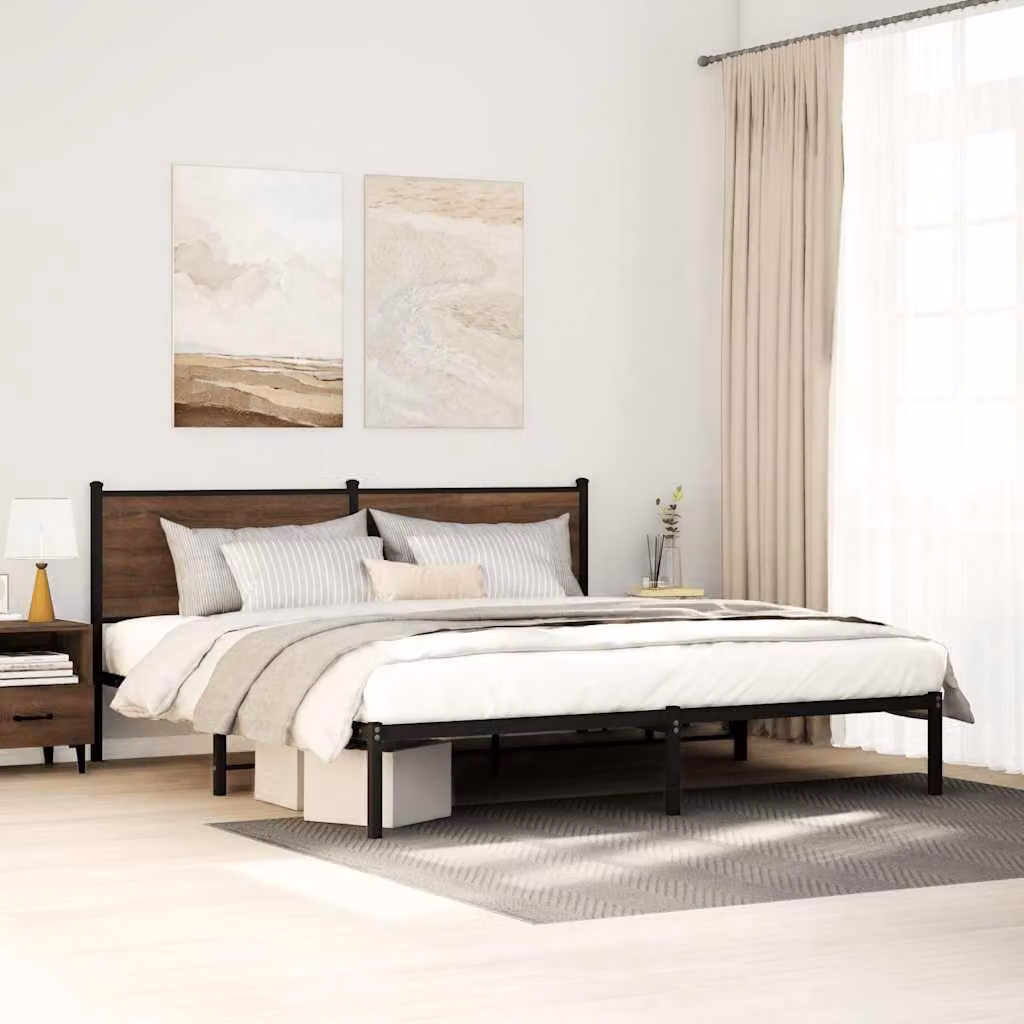 vidaXL Giroletto in Metallo Rovere Marrone con Listelli Fissi L: 198 cm, P: 207 cm, H: 91,5 cm