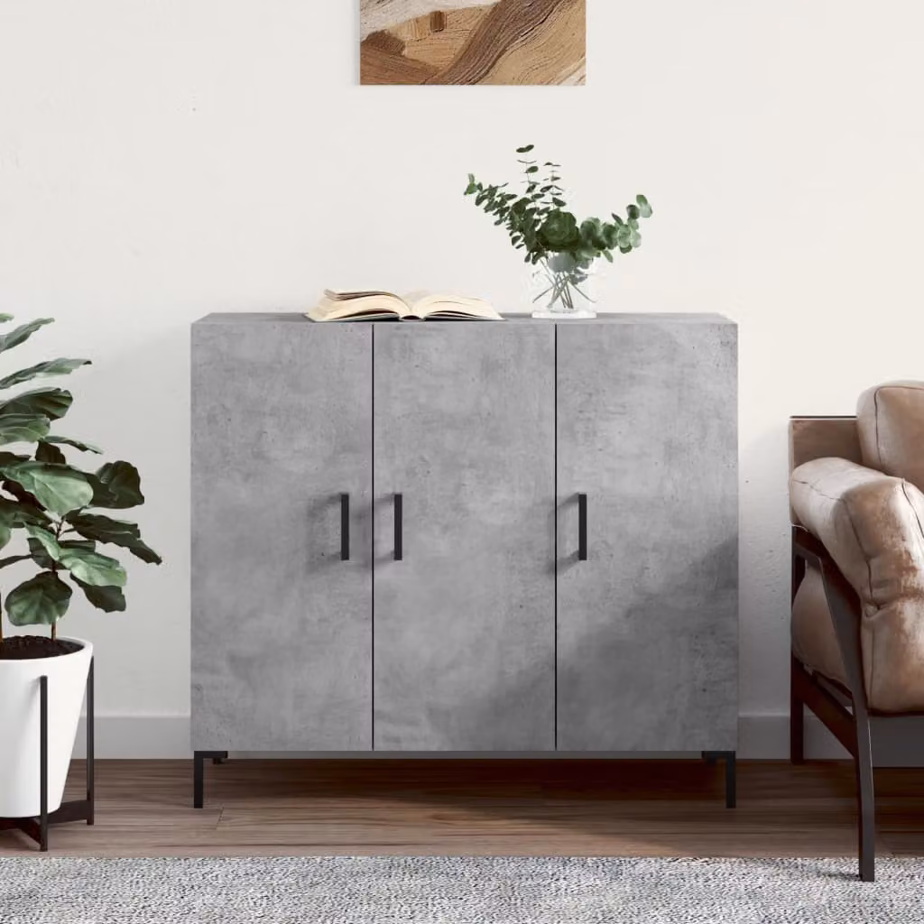Credenza moderna vidaXL in legno multistrato e metallo, colore grigio cemento, L 90 cm x P 34 cm x H 80 cm