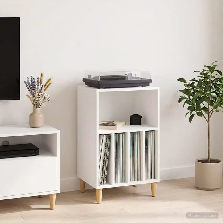 vidaXL Supporto per Giradischi Moderno Bianco L: 47 cm, P: 39,5 cm, H: 74,5 cm