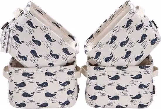 Scatola portaoggetti quadrata pieghevole, grigio, bianco, effetto lino, set da 4 pezzi
