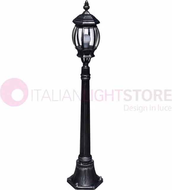 ENEA Lampione a 1 luce h.119 in Alluminio per Esterno Vialetto Giardino NERO-ARGENTO