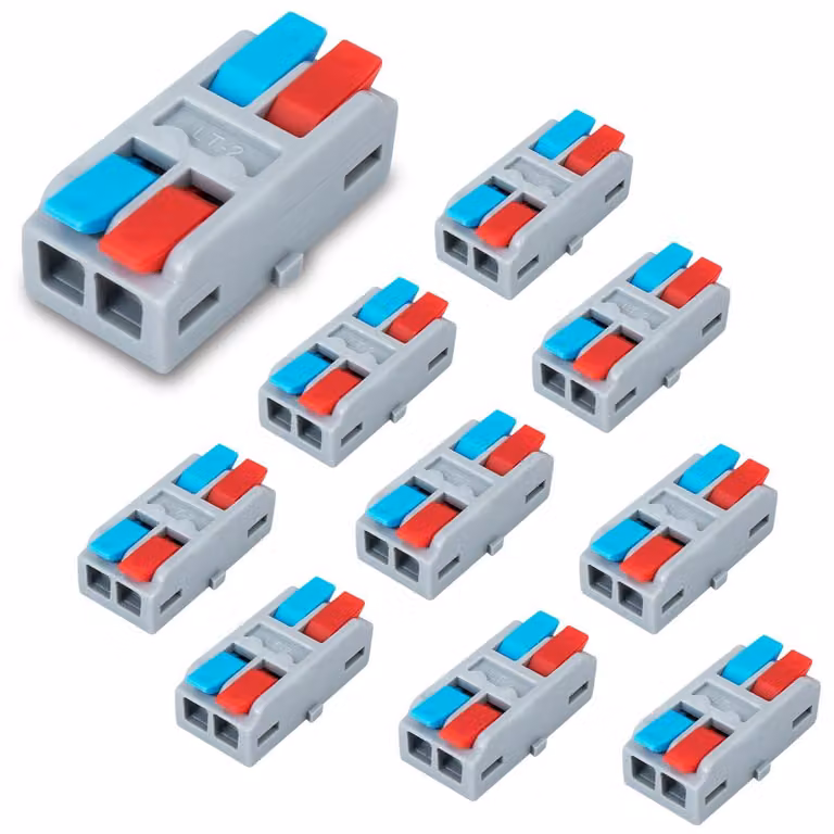 Morsetto di connessione 2 ingressi/2 uscite con leva, confezione da 10 pezzi, per cavi da 0,2-4 mm², adatto per impianti elettrici