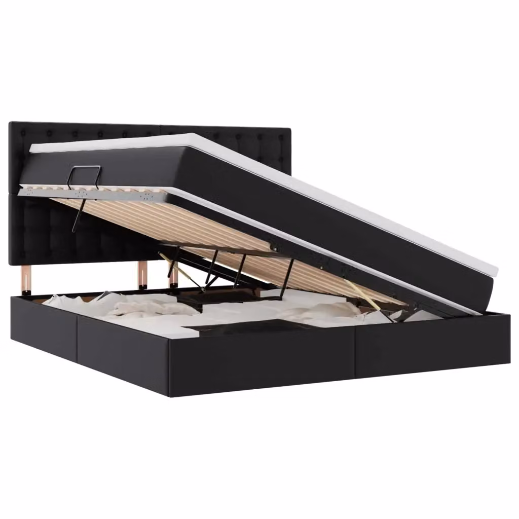 Letto con Contenitore vidaXL in Pelle Sintetica Nera con Base Lift-Up, L/P: 180 x 200 cm, H: 204 cm – 2