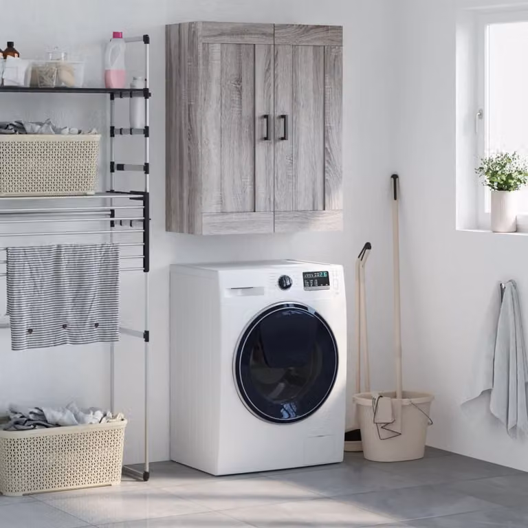 Mobile a parete vidaXL Grigio Sonoma in legno e metallo L: 69,5 cm, P: 34 cm, H: 90 cm