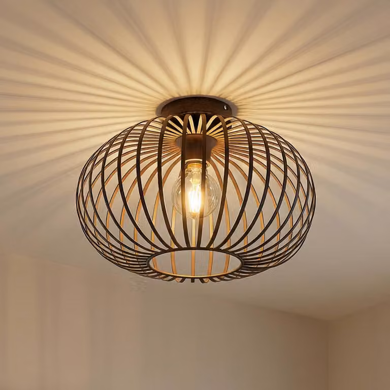 Plafoniera soffitto Nahele Lindby, dimmerabile, Soggiorno / Sala da pranzo, Metallo, Vintage, Plafoniera