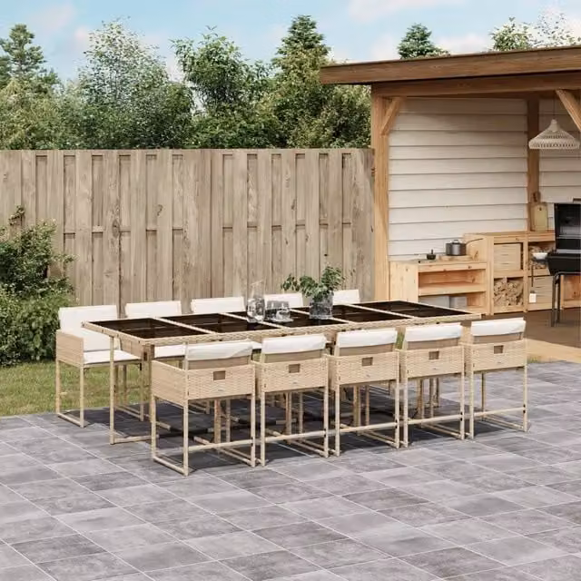 Set da Pranzo da Giardino 11 pz con Cuscini Beige in Polyrattan 3278061