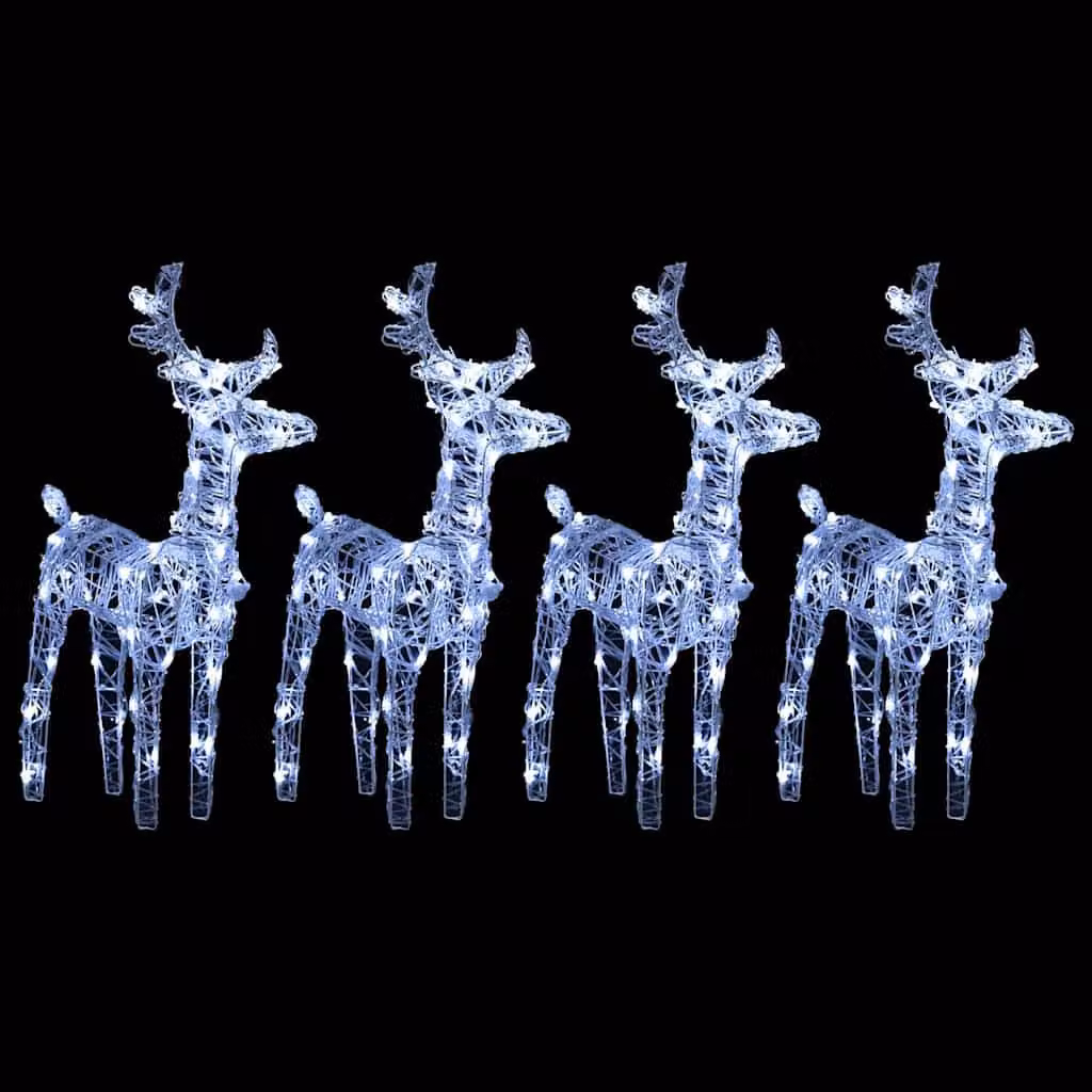 Set di 4 renne di Natale vidaXL in plastica bianca con 160 LED luce bianca fredda per decorazione da giardino