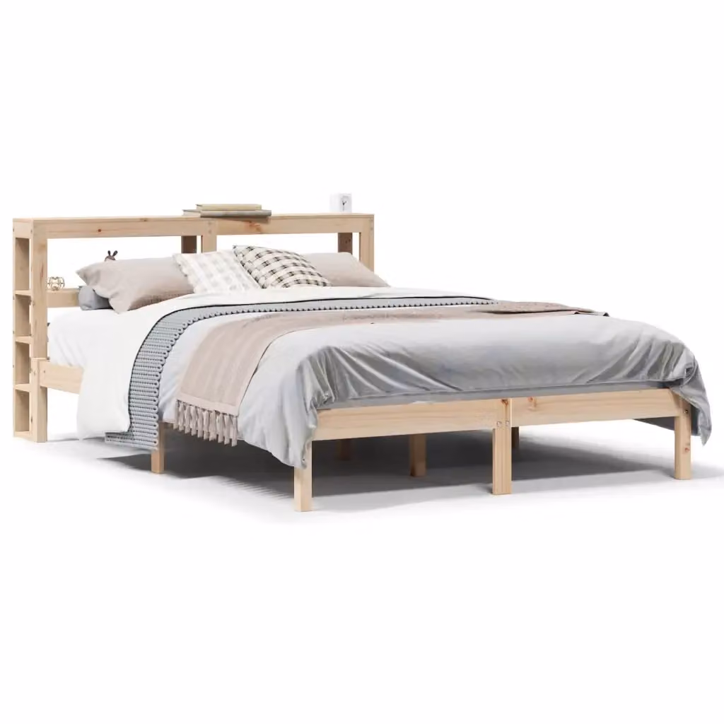 Letto vidaXL in legno massello di pino marrone con ripiani laterali L/P/H: 160 x 200 cm – 2