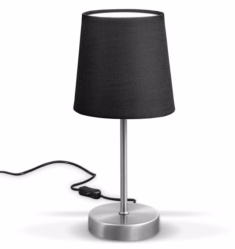 B.K.Licht Lampada da comodino, Lampada da tavolo con paralume in tessuto nero, adatta per lampadina E14 non inclusa max 25W, altezza 30.8cm, abat-jour per camera con interruttore sul filo, IP20, 230V