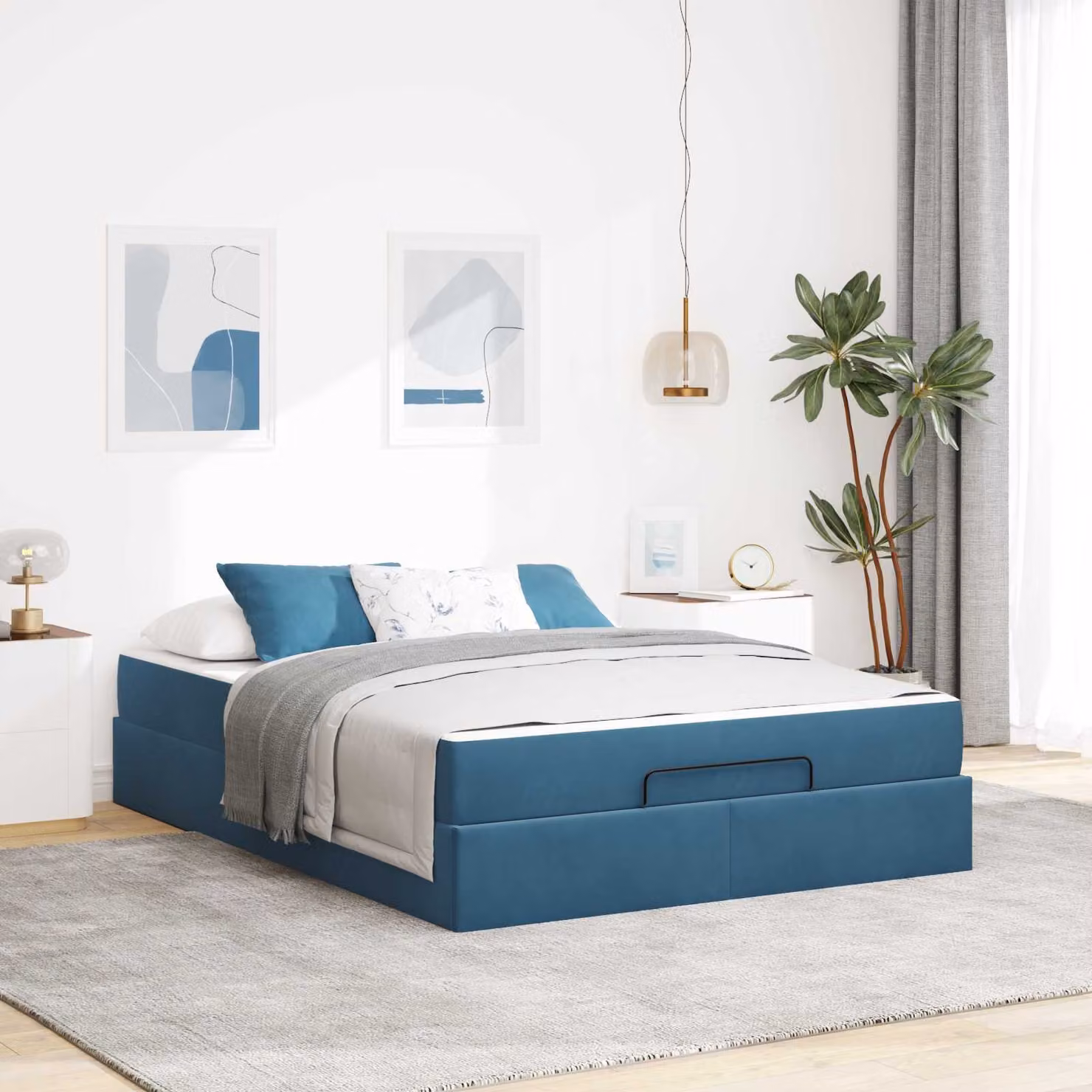 vidaXL Letto con Materasso in Velluto Blu con Cassetti L/P/H: 203 x 140 x 43,5 cm – 1