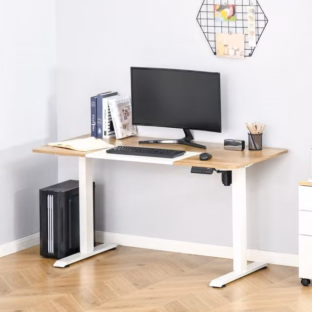 Scrivania elettrica regolabile in altezza WISHDOR con piano bianco in MDF e struttura in metallo, L: 140 cm, P: 70 cm, H: 72-116 cm