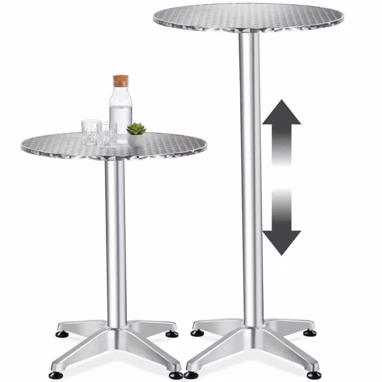 Tavolino da bistrot rotondo TecTake in alluminio verniciato argento, regolabile in altezza, Diametro: 60 cm