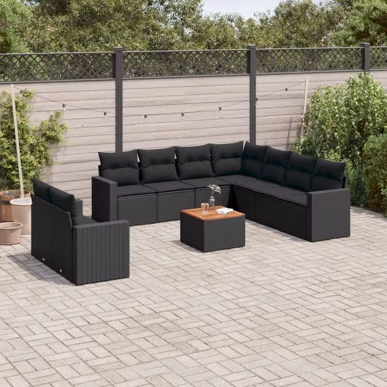 Maison Exclusive - Set da giardino 10 pezzi con cuscini in polyrattan nero
