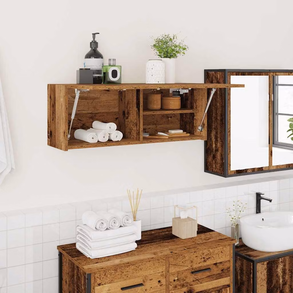 Mobile da bagno vidaXL in legno color marrone con ante a cerniera e ripiani interni, L 80 x P 25 x H 30 cm