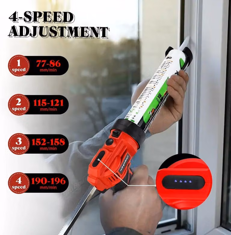 Pistola per stucco - Pistola per stucco elettrica - Include: 2 batterie e caricabatterie - Con luce LED - Antiruggine