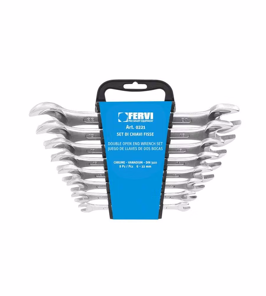 Fervi Chiavi Fisse Satinate Set 8 pz - Varie Misure da 6x7 a 20x22 mm
