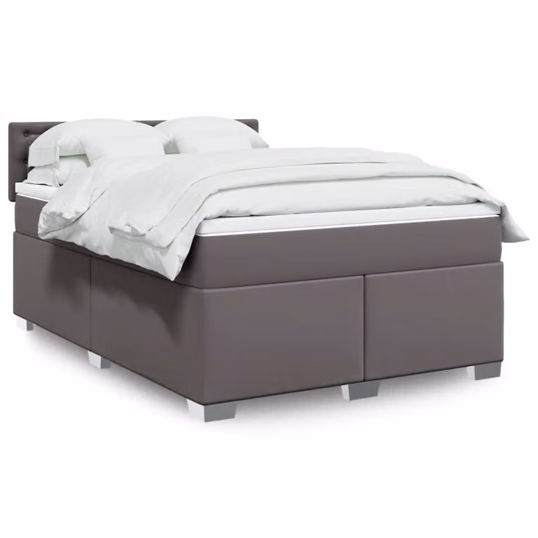 vidaXL Giroletto a Molle con Materasso Ibrido in Similpelle e Tessuto Grigio e Bianco L/P/H: 140 x 200 cm