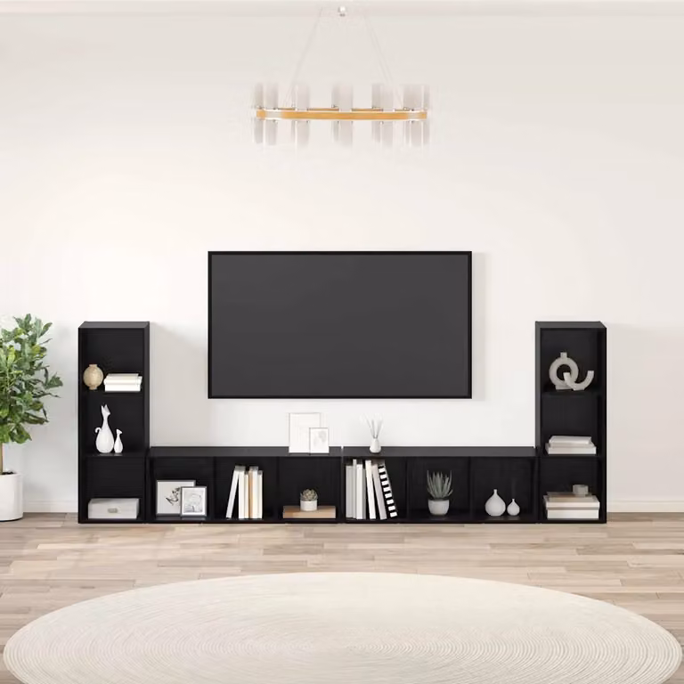 Set mobile TV moderno vidaXL in 4 pezzi, colore nero, L/P/H: 37 x 35 x 107 cm