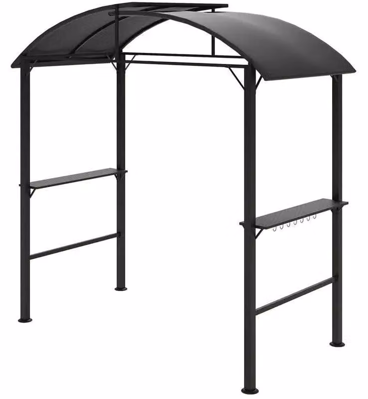 Gazebo per barbecue - Struttura in plastica - Dimensioni: 233x110x235 cm - 2 ripiani e ganci - Tetto in poliestere - Colore: nero