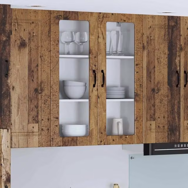 Mobile da parete LUCCA vidaXL in legno e vetro marrone L 80 x P 31 x H 100 cm – 1