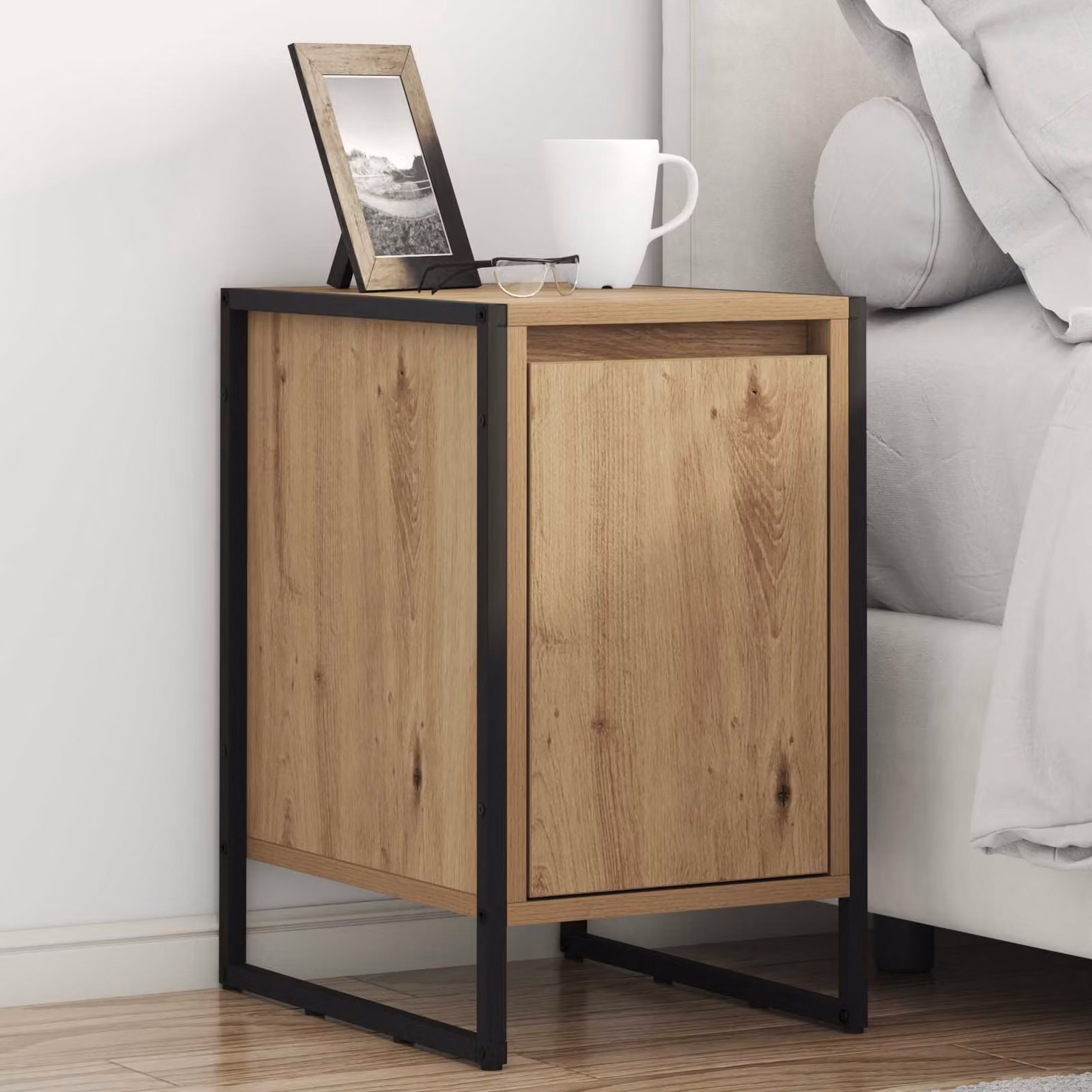 vidaXL Comodino in Stile Industriale in Legno e Metallo Marrone L: 39,5 cm, P: 30 cm, H: 50 cm