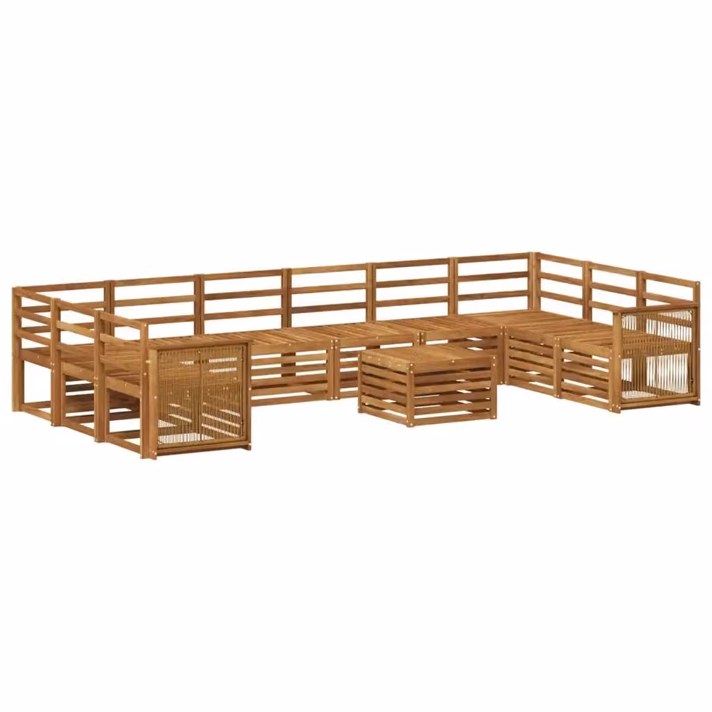 Set di divani da esterno a L con tavolino vidaXL in legno di acacia massello marrone con cuscini inclusi – 2