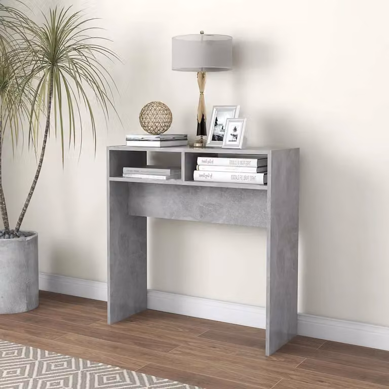 vidaXL Tavolino Consolle Moderno Grigio Cemento in Legno Multistrato L: 78 cm, P: 30 cm, H: 80 cm