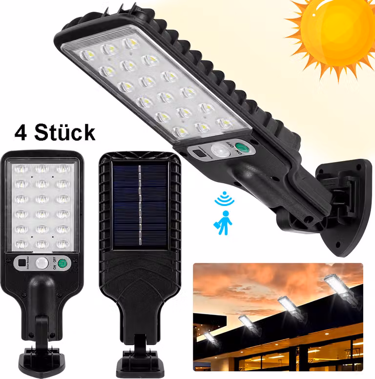 Set di 4 lampade a LED solari con sensore di movimento, lampioni da esterno IP65, luci da giardino a luce bianca fredda, lampade solari per balconi, cortili, giardini e gazebo