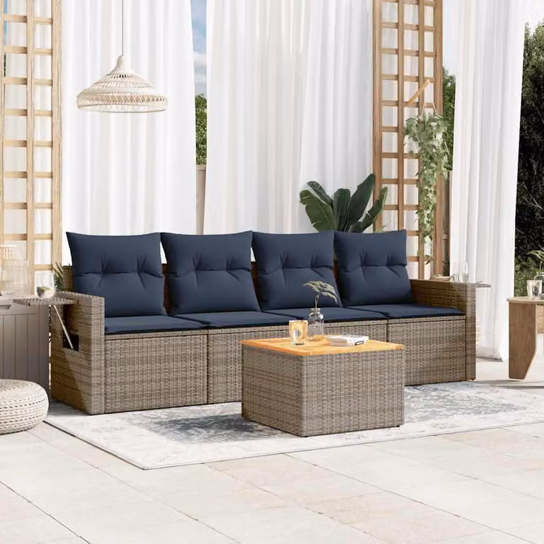 Maison Exclusive - Set di 5 divani da giardino con cuscini, grigio, polyrattan