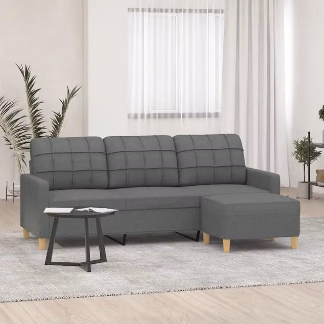 Divano a 3 posti moderno vidaXL con poggiapiedi coordinato in tessuto grigio L: 198 cm, P: 80 cm, H: 77 cm – 1