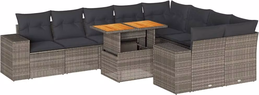 Divano Giardino 10 pz con Cuscini Grigio in Polyrattan Acacia