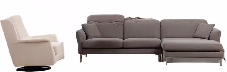 Grau-weiße Wohnzimmer Sitzgarnitur L-Form Designer Couch Polster Sessel