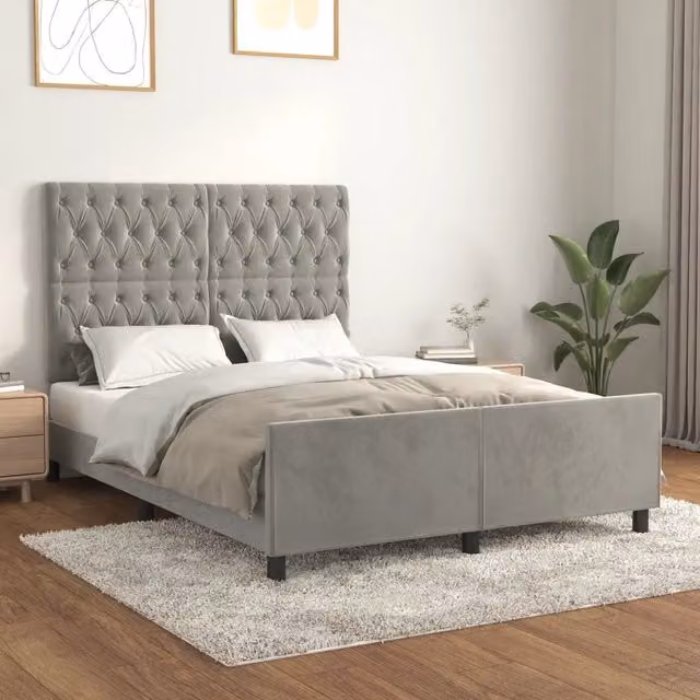 Giroletto senza Materasso-Struttura Letto Grigio Chiaro 140x200 cm Velluto 440470