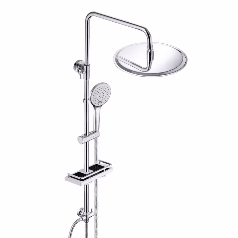 JOHO sistema doccia a pioggia senza rubinetto, set doccia Rain Shower set doccia a pioggia in acciaio inox con ripiano cromato (soffione D20 rotondo)