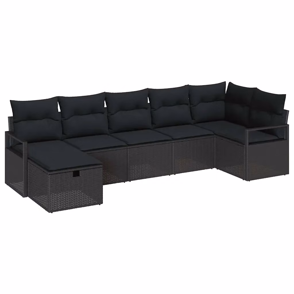 Set di divani da giardino vidaXL in polyrattan nero con cuscini e tavolino da esterno a forma di L – 2