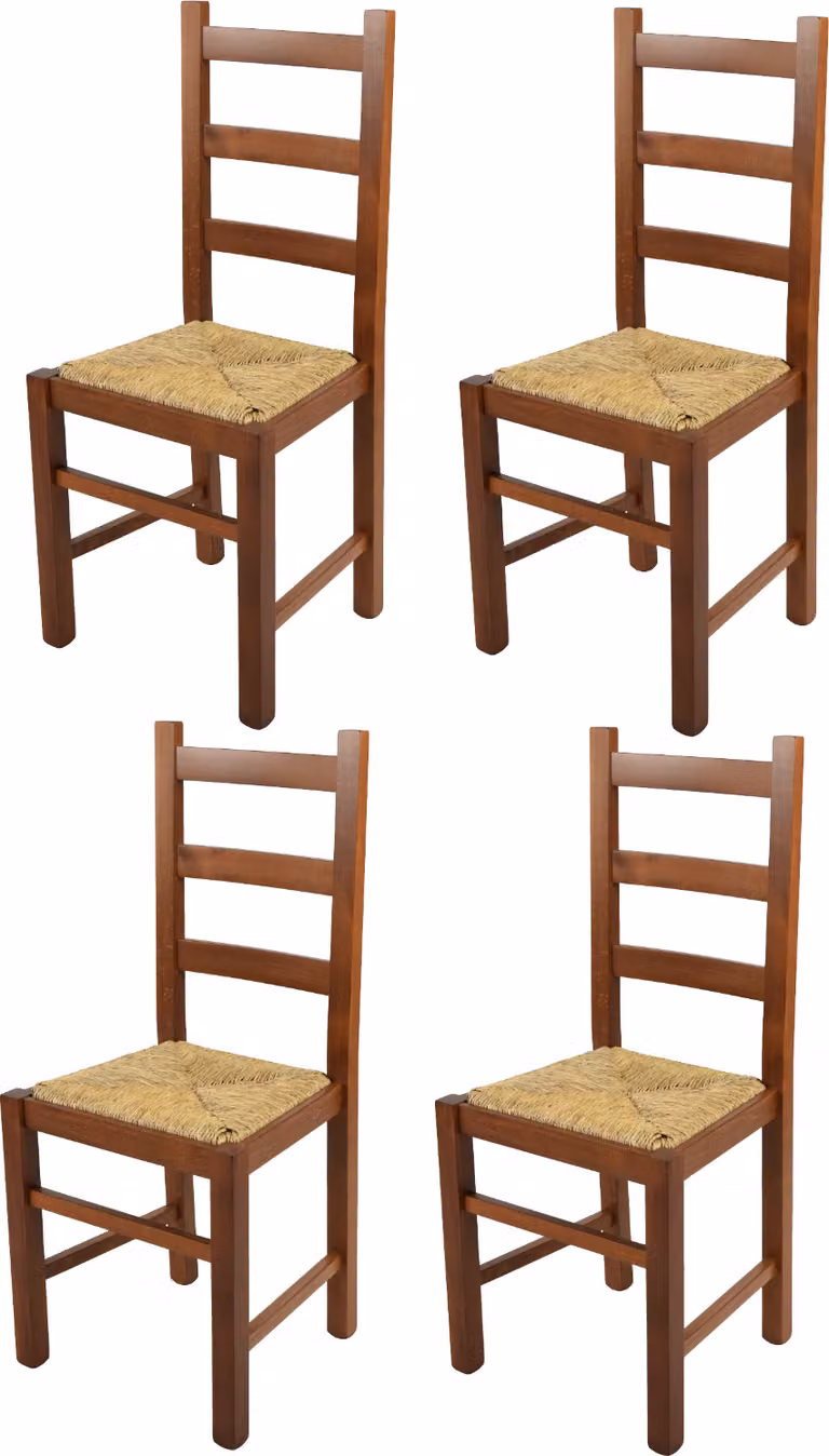 t m c s Tommychairs - Set di 4 sedie RUSTICA per cucina e sala da pranzo, struttura robusta in legno di faggio, laccata nel colore noce chiaro e sedile in paglia