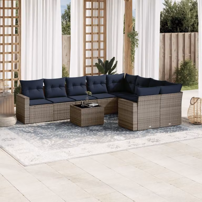 Maison Exclusive - Set Divani da Giardino 10 pz con Cuscini Grigio in Polyrattan