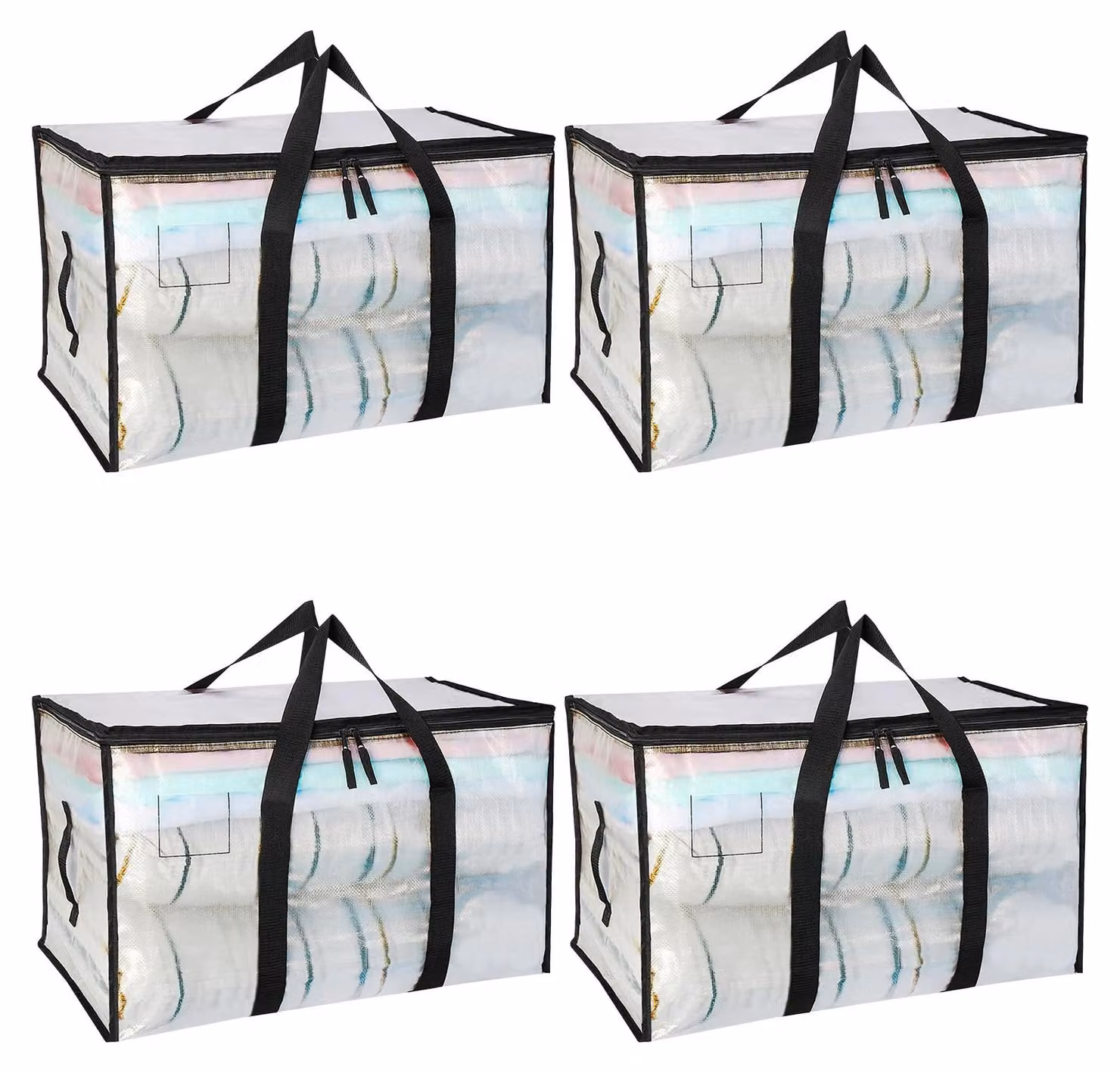 Borsa di stoccaggio grande - Borsa di stoccaggio trasparente - Impermeabile e resistente - 90 litri - Ideale per piumoni e abbigliamento - Confezione da 4 pezzi