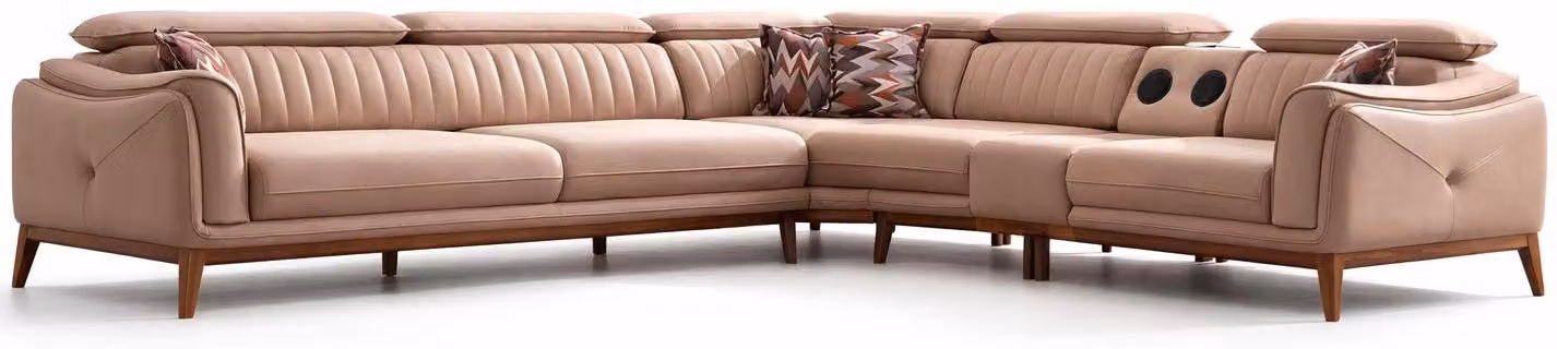 Divano ad L moderno beige, divano di design, elegante e confortevole, in tessuto