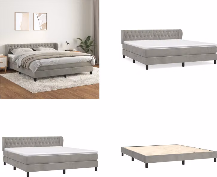 vidaXL Letto a molle con materasso grigio chiaro 180x200 cm in velluto - Letto a molle - Boxspringbetten - Bett - Schlafzimmermöbel