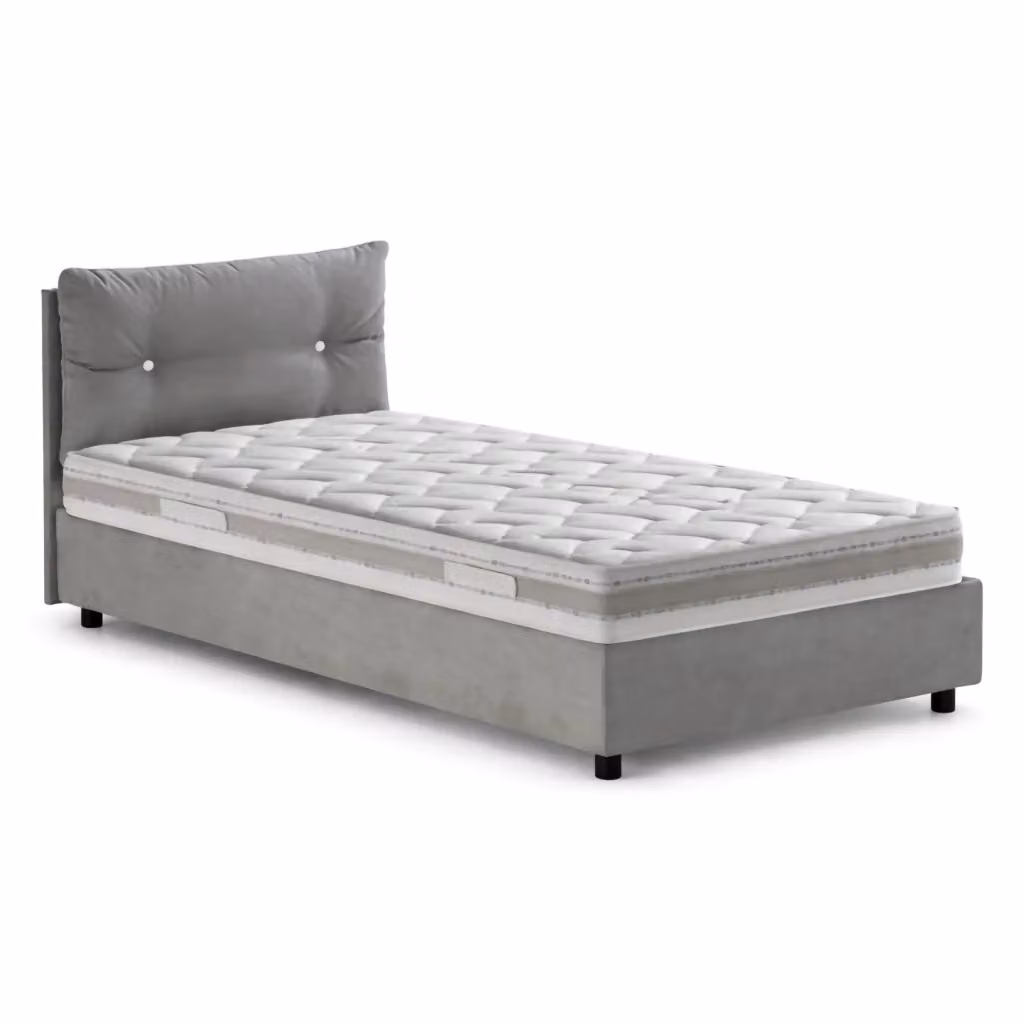 Letto singolo contenitore Sabazia Talamo Italia con materasso incluso, rivestimento in tessuto grigio, apertura a sollevamento – 2