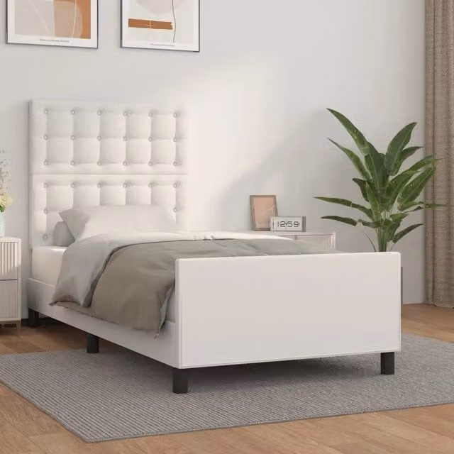 Letto con giroletto e testiera vidaXL in similpelle bianco L 80 x P 200 cm