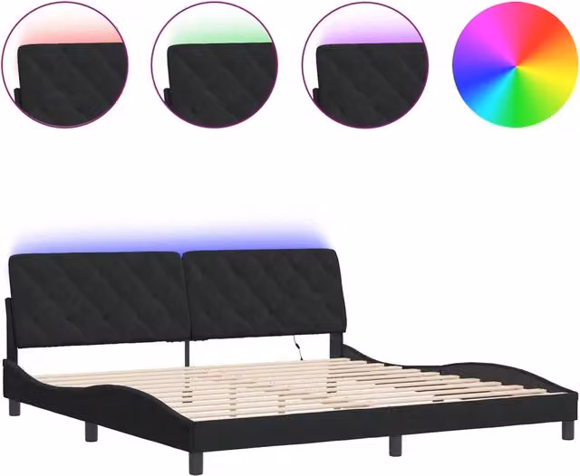 Letto matrimoniale | Letto per adulti | Giroletto con LED senza Materasso Nero 200x200 cm in Velluto